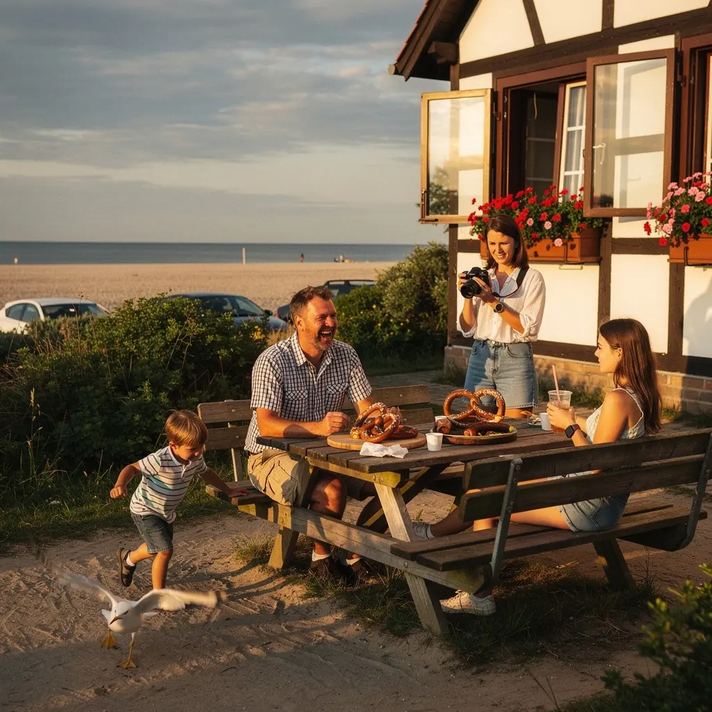 Eine atemberaubende Aussicht auf die Ostsee mit Klippen und einem leuchtenden Sonnenuntergang.